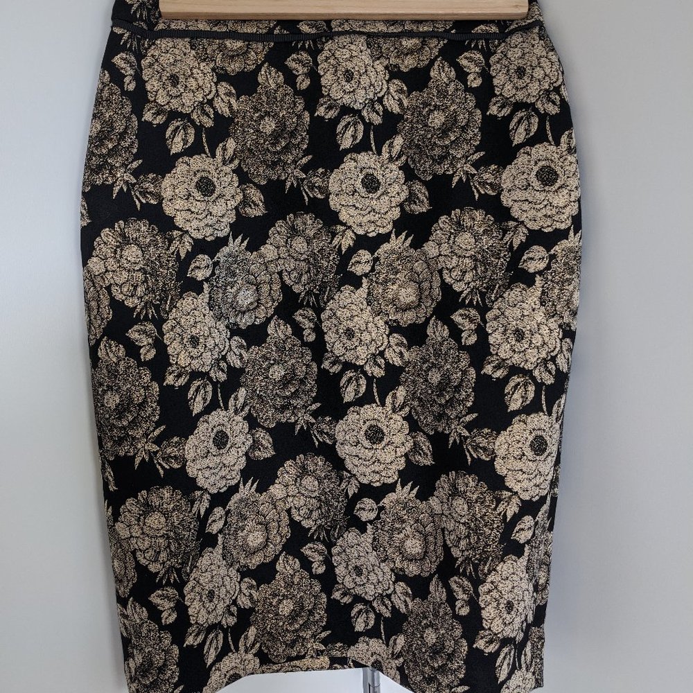 Ann Taylor Black/Gold Brocade Pencil Skirt 2